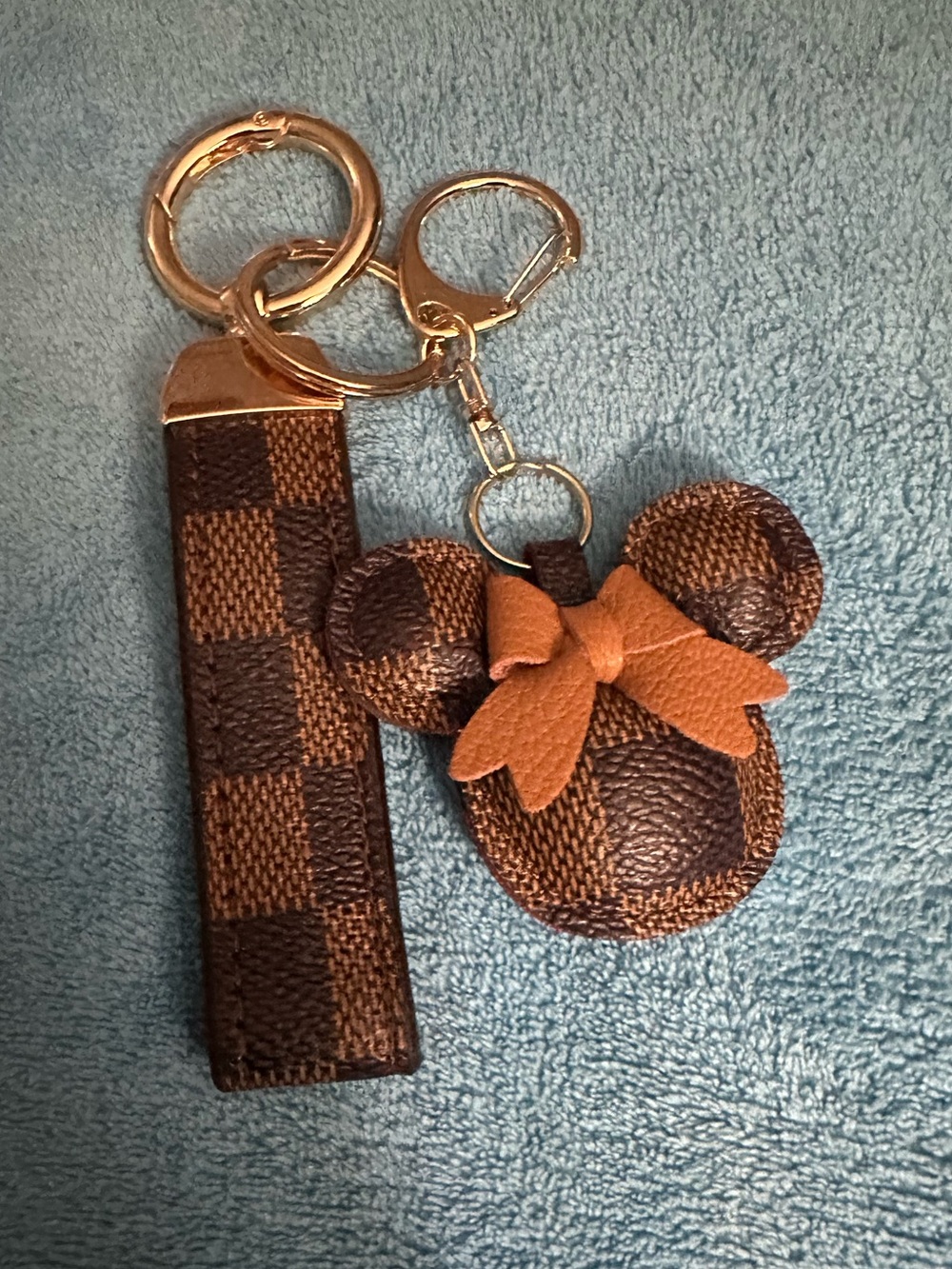 Brown Fashion Checkered Minnie Bow Keychain